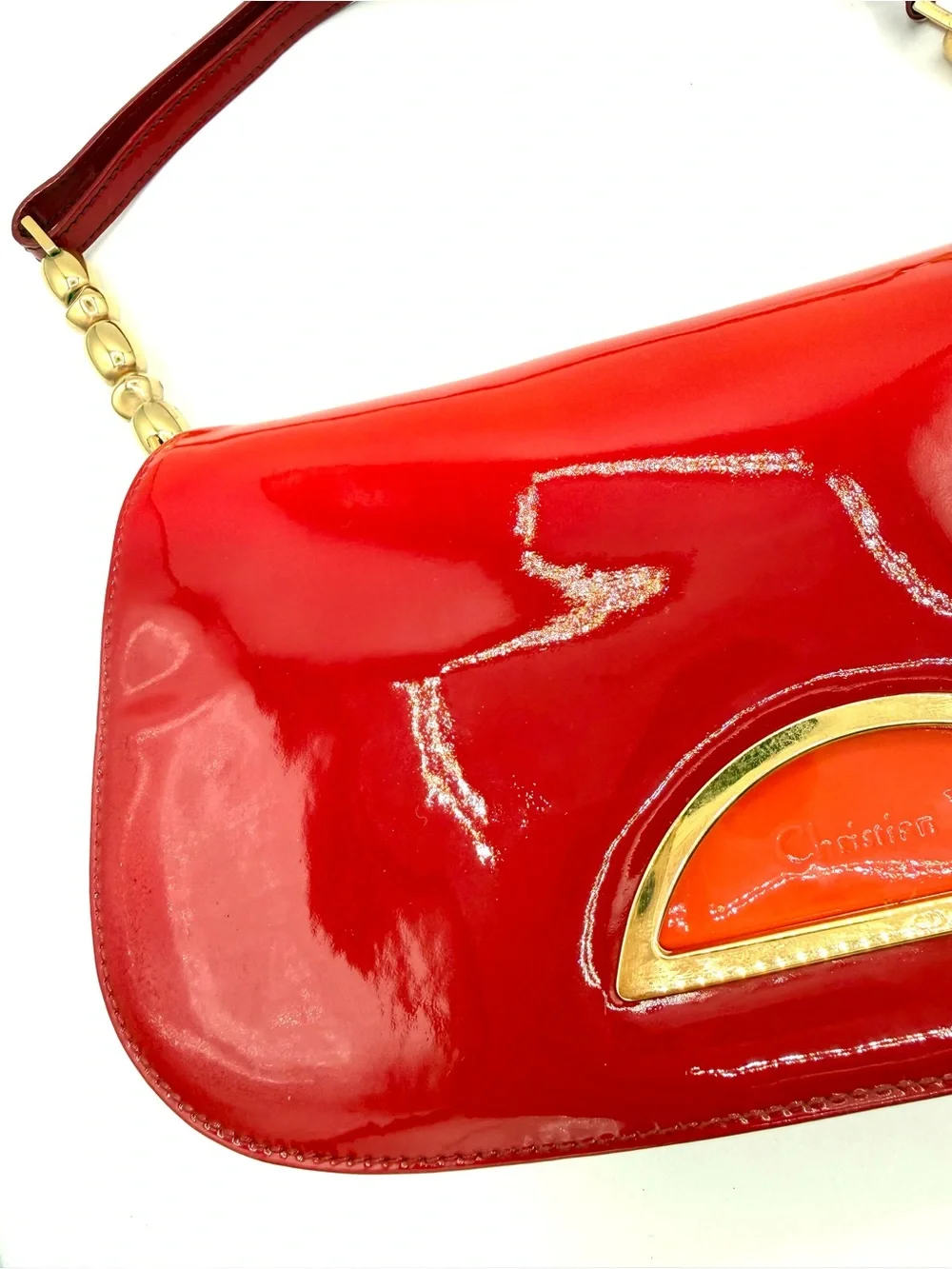Dior Red Patent Leather Ombré Galliano Malice Shoulder Bag with Gold Bead Strap - Picture 7 of 12